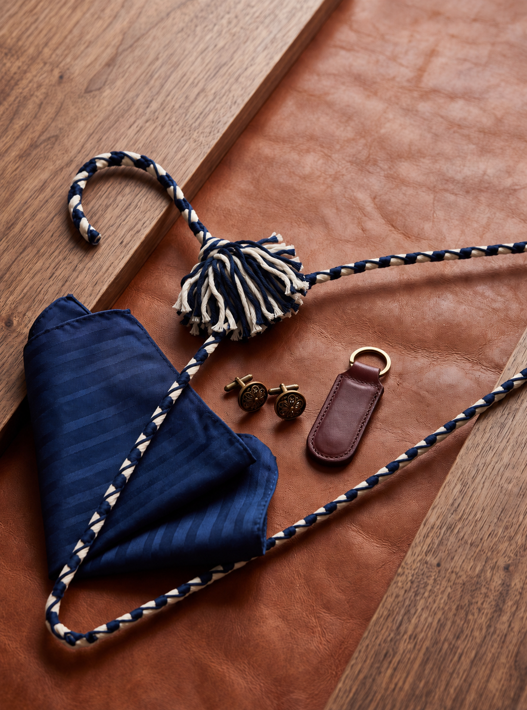 Regal Heritage navy-and-ivory cotton hanger styled with classic menswear accessories