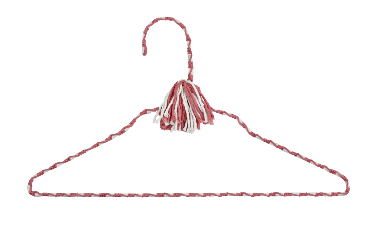 Blush Cameo rose-and-ivory hand-knotted cotton hanger on a white background