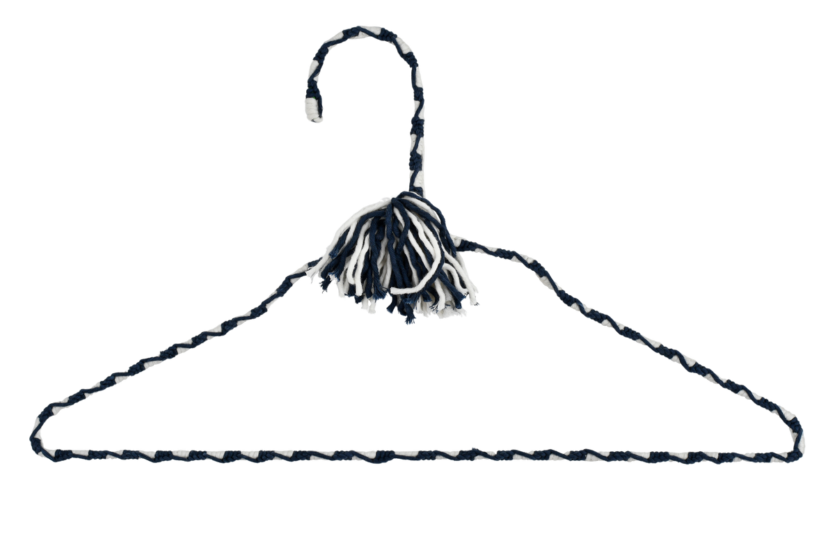 Regal Heritage navy-and-ivory hand-knotted cotton hanger on a white background